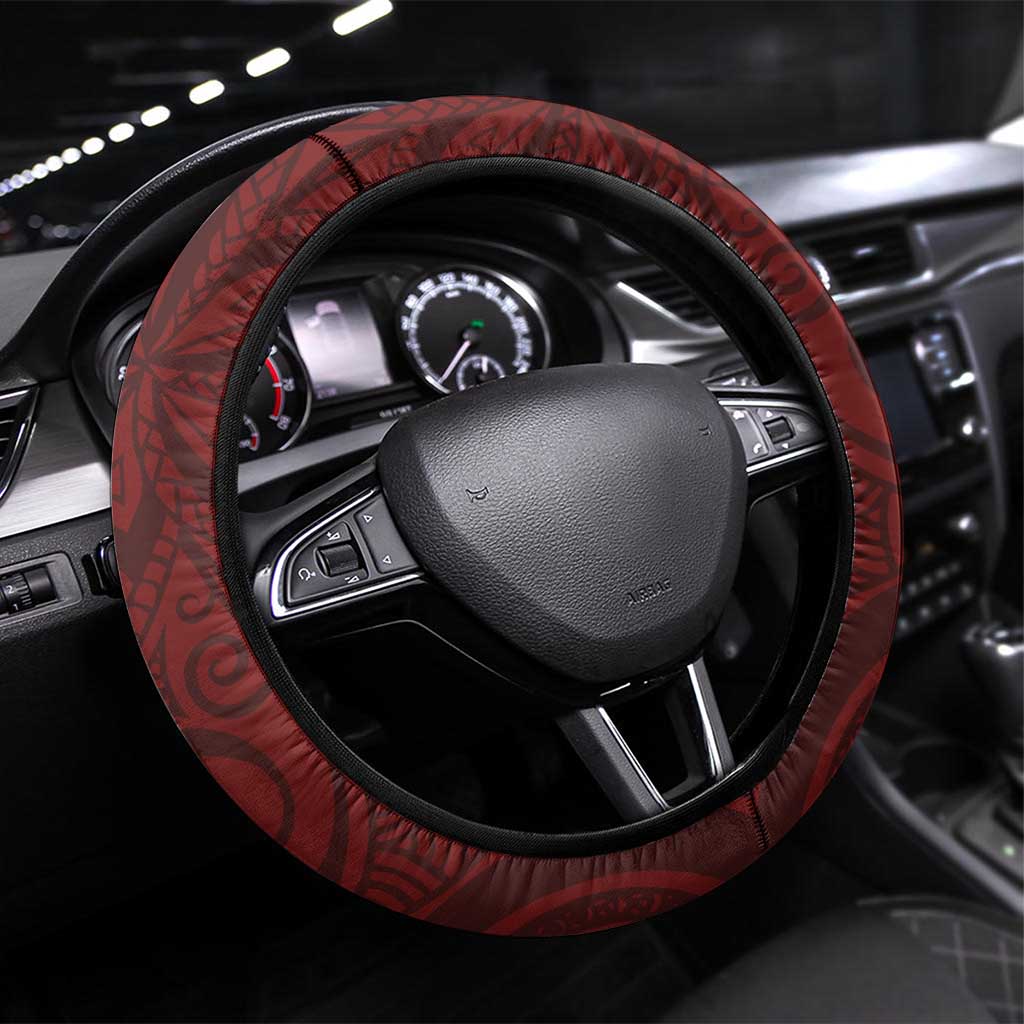 Tahiti Islands Polynesian Plumeria Steering Wheel Cover Tahitian Vahine 'Ote'a - Scarlet LT7 Universal Fit Red - Polynesian Pride