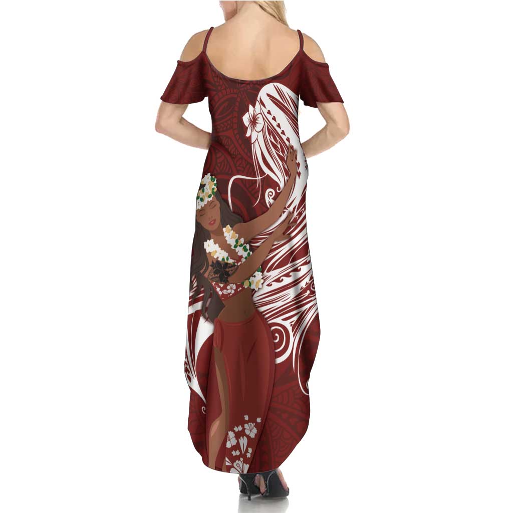 Tahiti Islands Polynesian Plumeria Summer Maxi Dress Tahitian Vahine 'Ote'a - Scarlet LT7 - Polynesian Pride