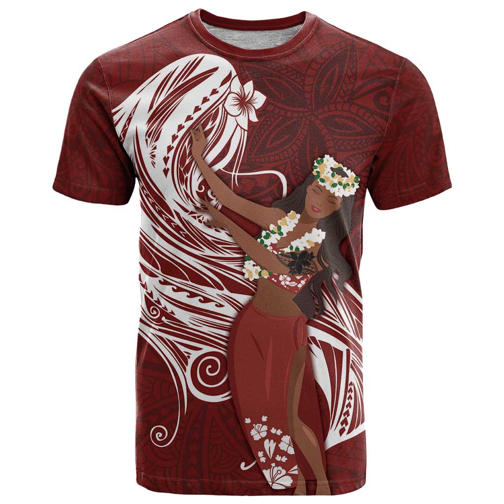 Tahiti Islands Polynesian Plumeria T Shirt Tahitian Vahine 'Ote'a - Scarlet LT7 Red - Polynesian Pride