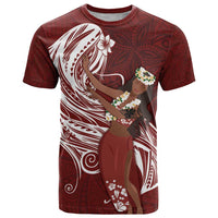 Tahiti Islands Polynesian Plumeria T Shirt Tahitian Vahine 'Ote'a - Scarlet LT7 Red - Polynesian Pride