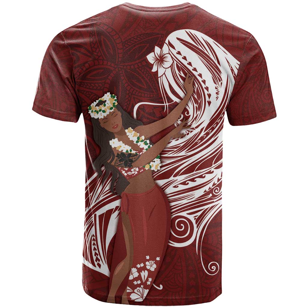 Tahiti Islands Polynesian Plumeria T Shirt Tahitian Vahine 'Ote'a - Scarlet LT7 - Polynesian Pride
