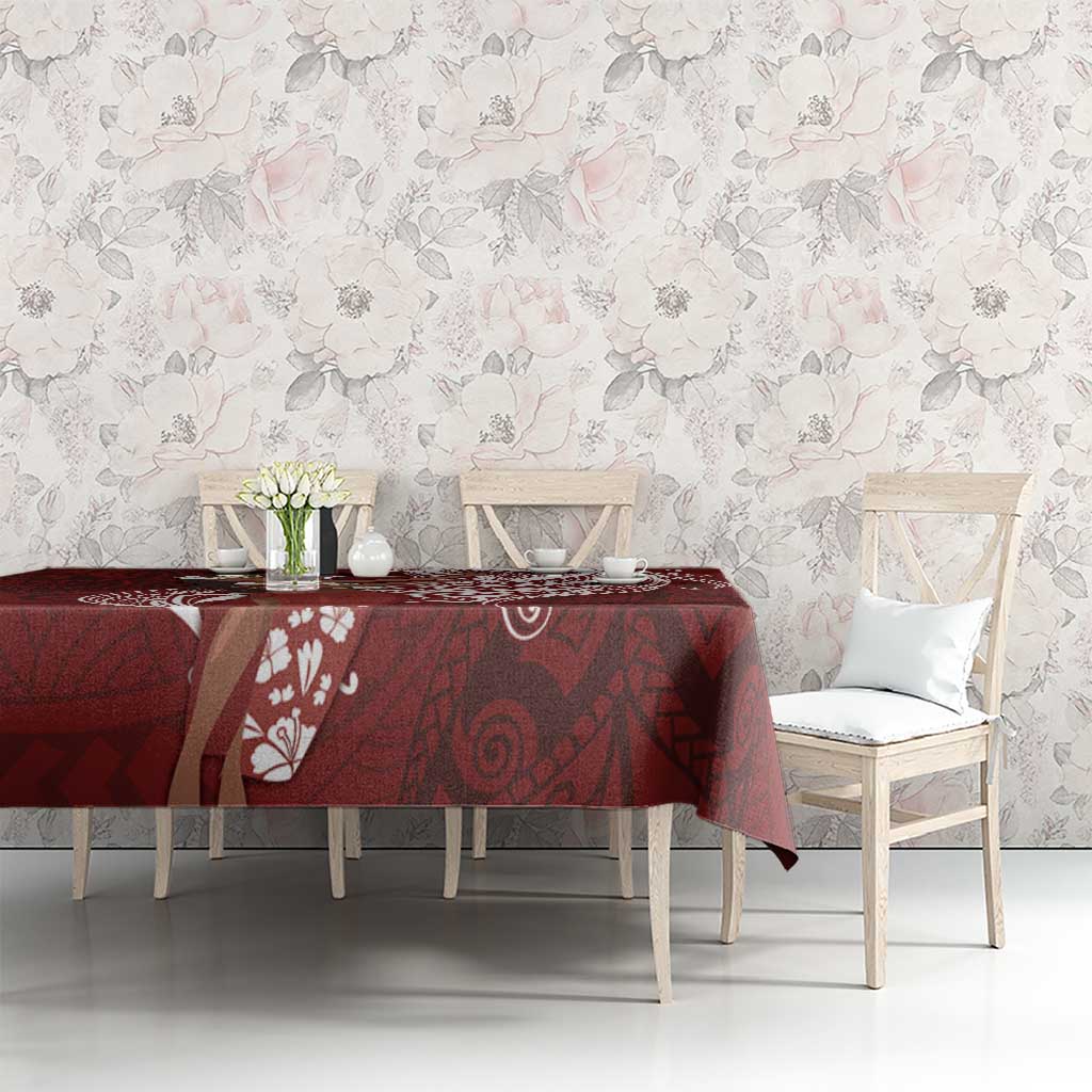 Tahiti Islands Polynesian Plumeria Tablecloth Tahitian Vahine 'Ote'a - Scarlet