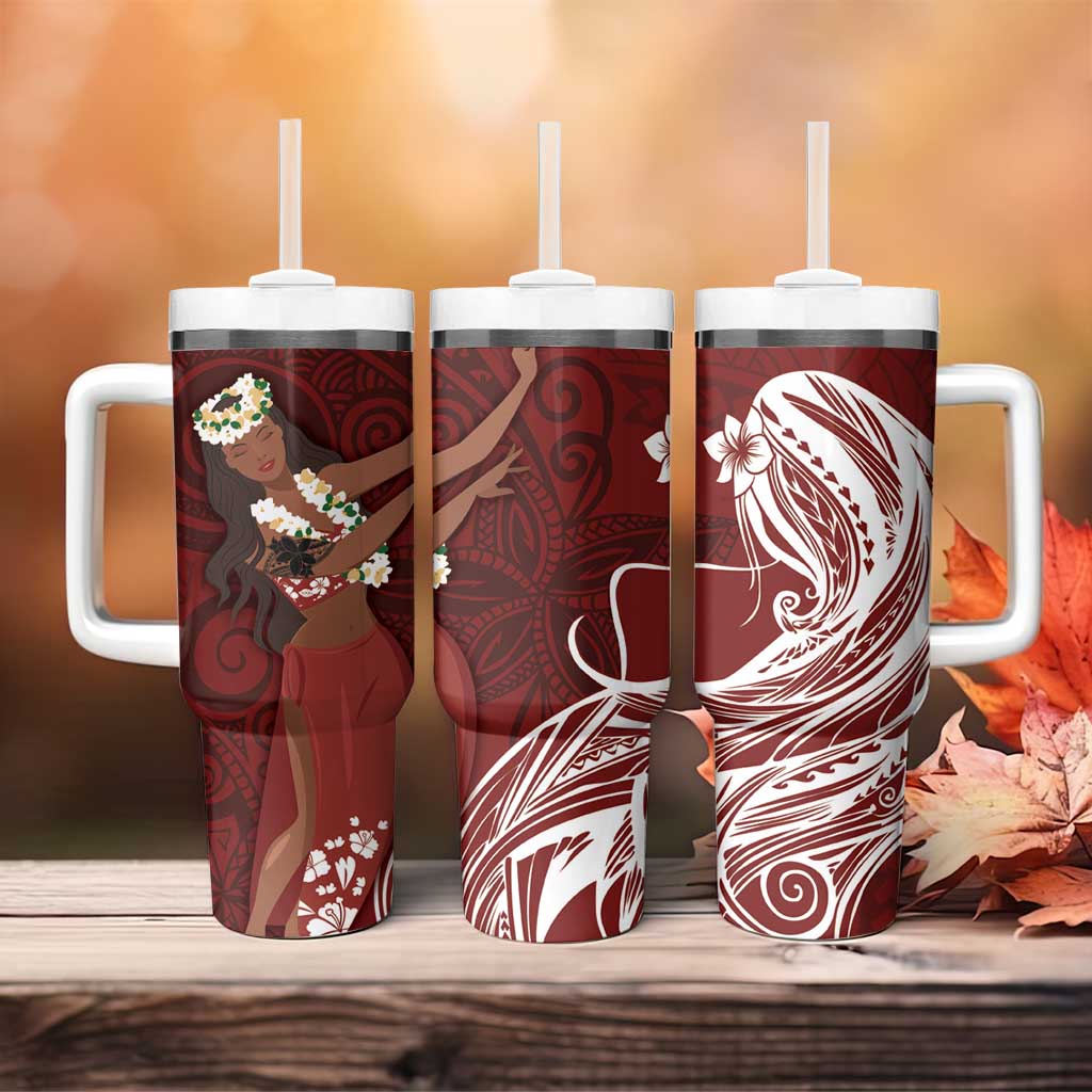 Tahiti Islands Polynesian Plumeria Tumbler With Handle Tahitian Vahine 'Ote'a - Scarlet LT7 - Polynesian Pride