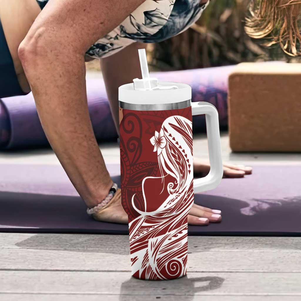 Tahiti Islands Polynesian Plumeria Tumbler With Handle Tahitian Vahine 'Ote'a - Scarlet LT7 - Polynesian Pride