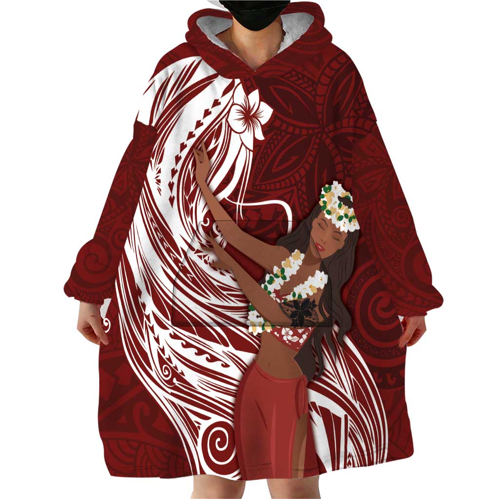 Tahiti Islands Polynesian Plumeria Wearable Blanket Hoodie Tahitian Vahine 'Ote'a - Scarlet LT7 - Polynesian Pride