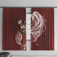 Tahiti Islands Polynesian Plumeria Window Curtain Tahitian Vahine 'Ote'a - Scarlet LT7 With Hooks Red - Polynesian Pride