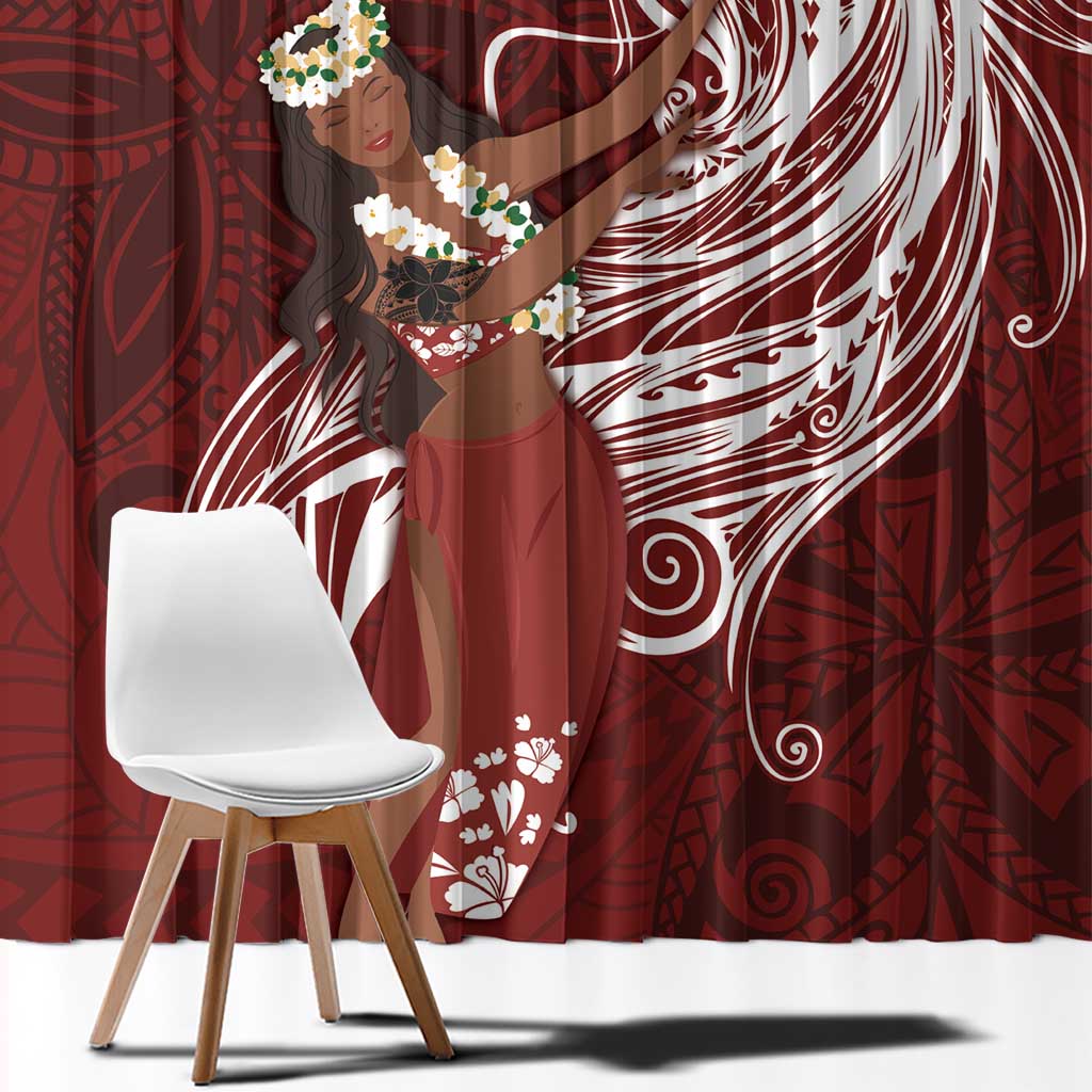Tahiti Islands Polynesian Plumeria Window Curtain Tahitian Vahine 'Ote'a - Scarlet LT7 - Polynesian Pride
