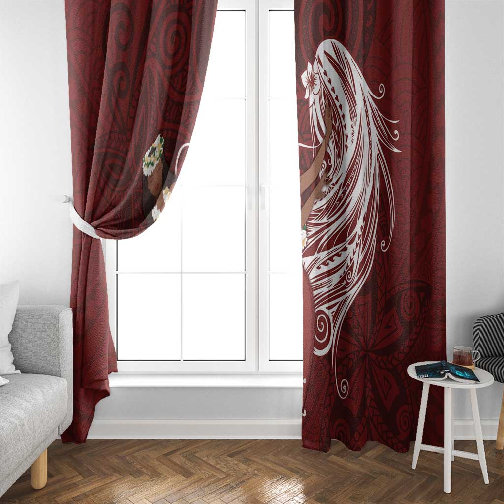 Tahiti Islands Polynesian Plumeria Window Curtain Tahitian Vahine 'Ote'a - Scarlet LT7 - Polynesian Pride