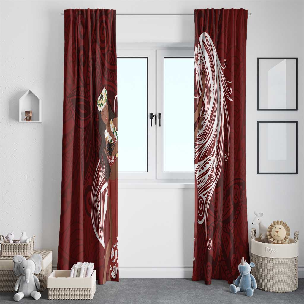 Tahiti Islands Polynesian Plumeria Window Curtain Tahitian Vahine 'Ote'a - Scarlet LT7 - Polynesian Pride