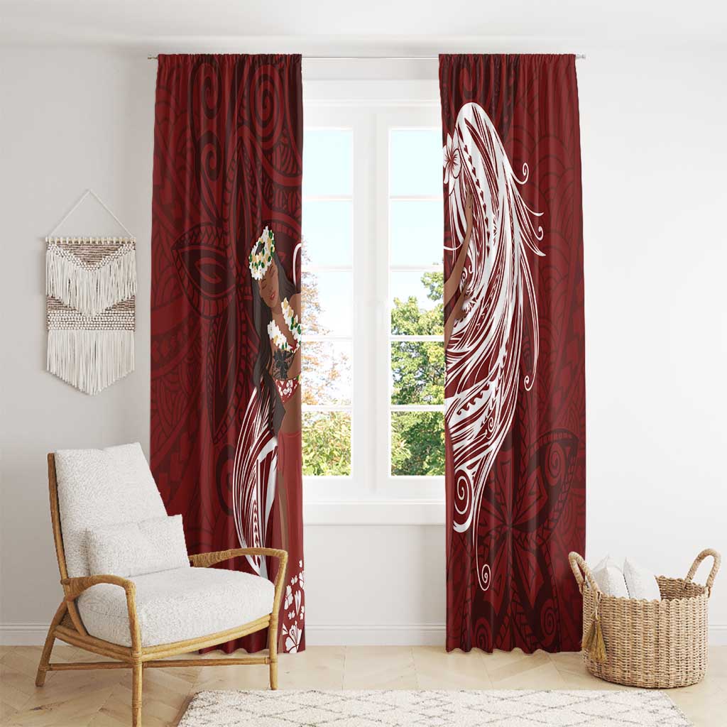 Tahiti Islands Polynesian Plumeria Window Curtain Tahitian Vahine 'Ote'a - Scarlet LT7 - Polynesian Pride
