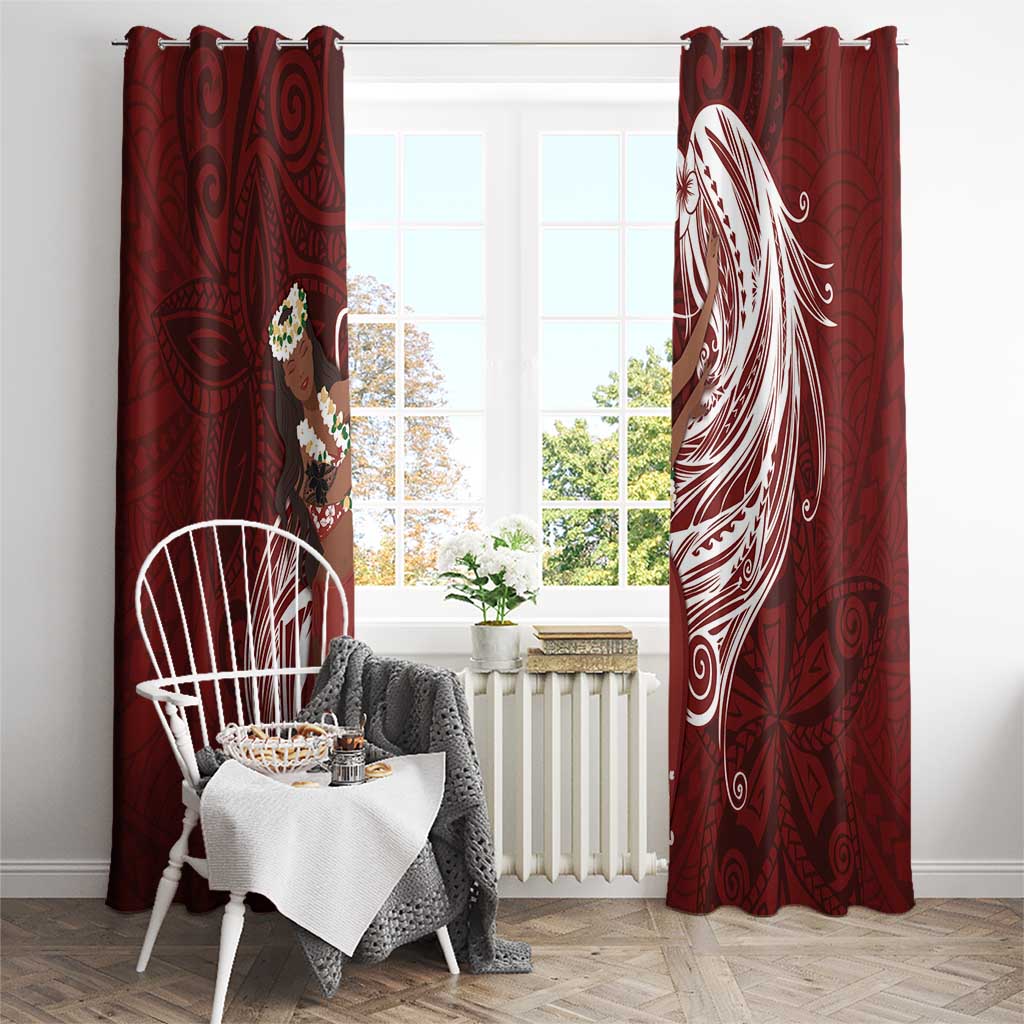 Tahiti Islands Polynesian Plumeria Window Curtain Tahitian Vahine 'Ote'a - Scarlet LT7 - Polynesian Pride