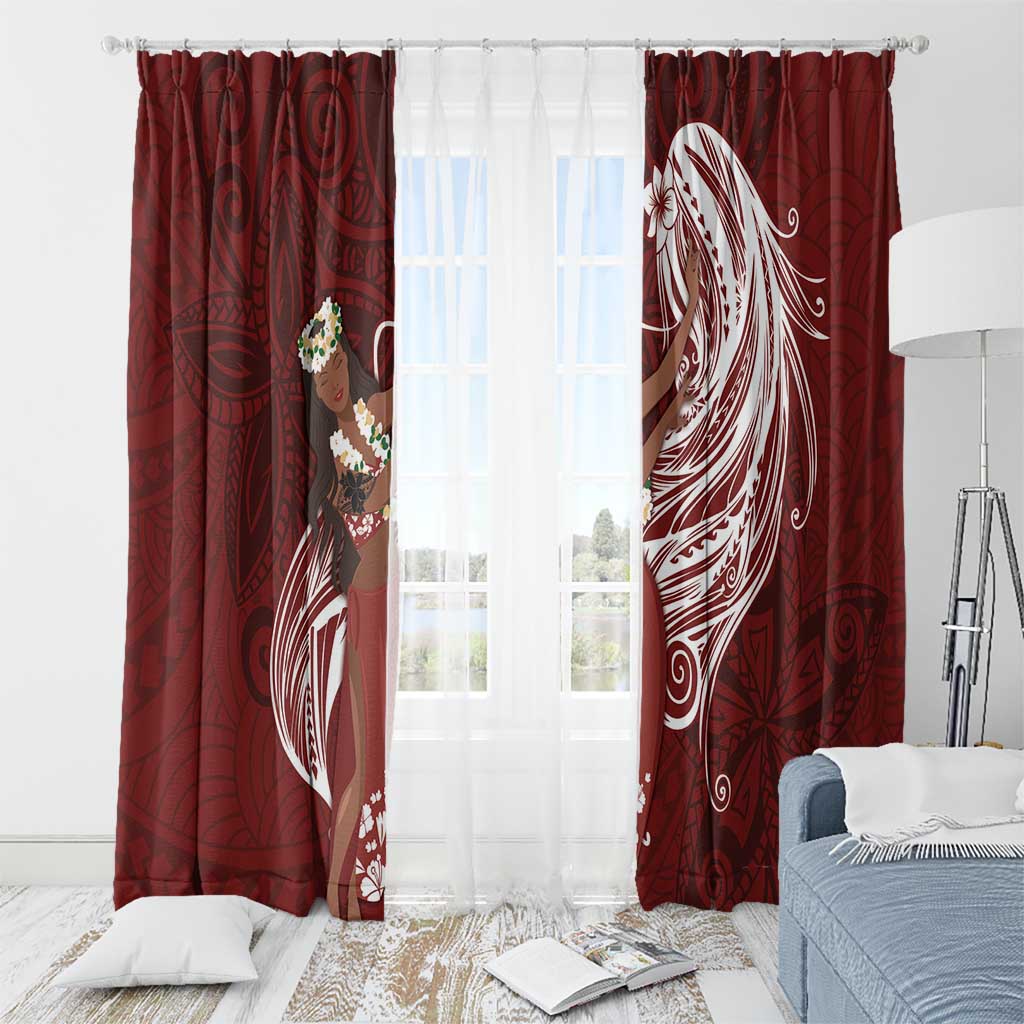 Tahiti Islands Polynesian Plumeria Window Curtain Tahitian Vahine 'Ote'a - Scarlet LT7 - Polynesian Pride