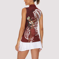 Tahiti Islands Polynesian Plumeria Women Sleeveless Polo Shirt Tahitian Vahine 'Ote'a - Scarlet LT7 - Polynesian Pride
