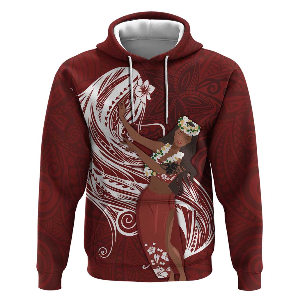 Tahiti Islands Polynesian Plumeria Zip Hoodie Tahitian Vahine 'Ote'a - Scarlet LT7 Pullover Hoodie Red - Polynesian Pride