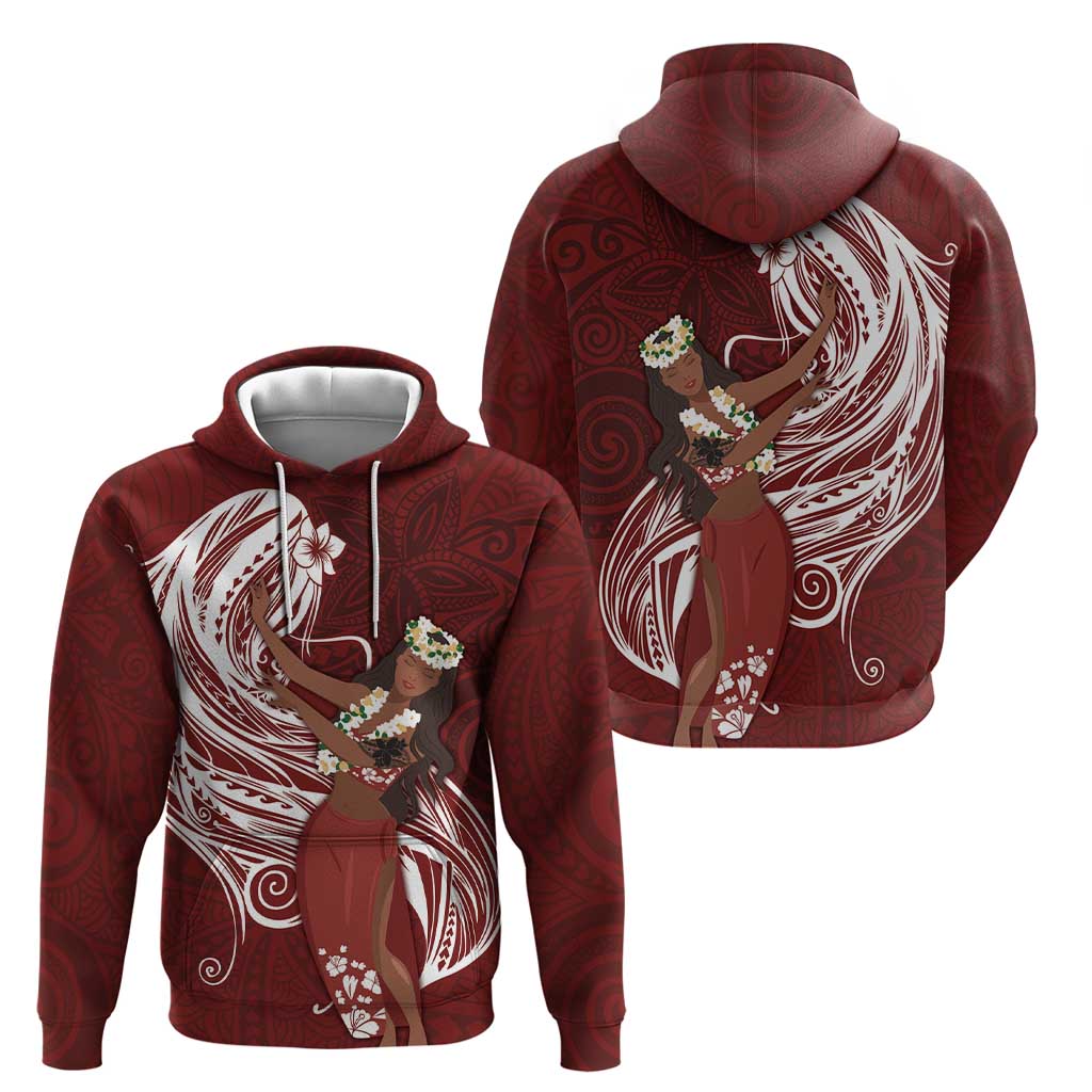 Tahiti Islands Polynesian Plumeria Zip Hoodie Tahitian Vahine 'Ote'a - Scarlet LT7 - Polynesian Pride
