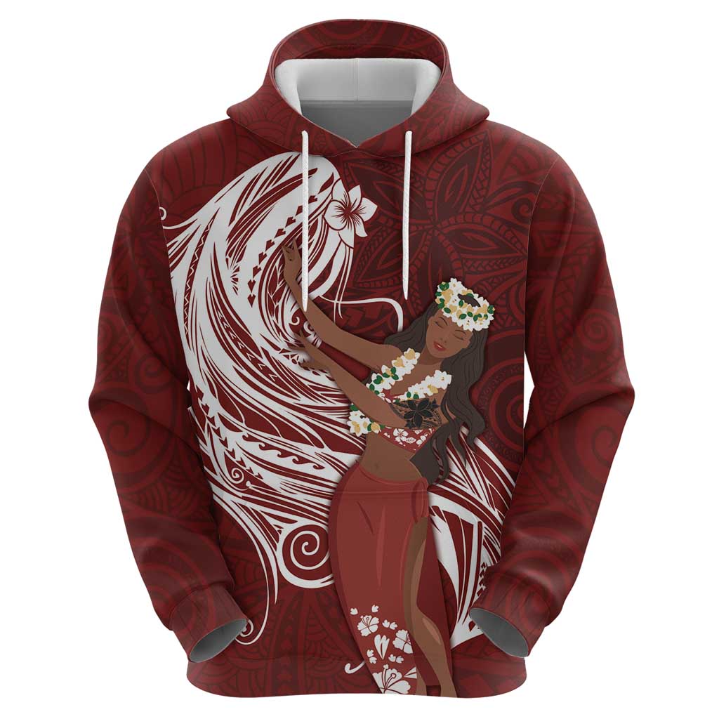 Tahiti Islands Polynesian Plumeria Zip Hoodie Tahitian Vahine 'Ote'a - Scarlet LT7 - Polynesian Pride
