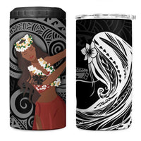 Tahiti Islands Polynesian Plumeria 4 in 1 Can Cooler Tumbler Tahitian Vahine 'Ote'a - Black LT7 One Size: 16 oz Black - Polynesian Pride