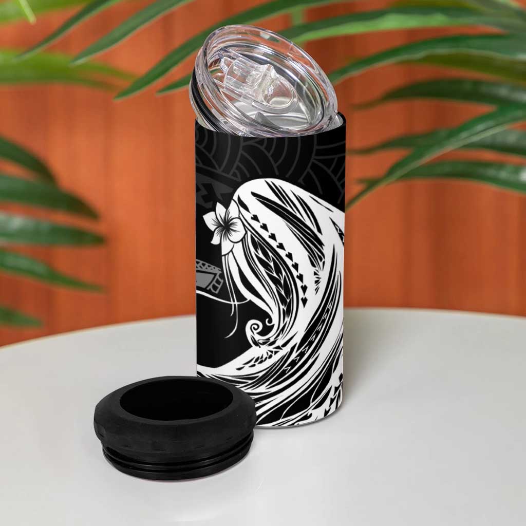 Tahiti Islands Polynesian Plumeria 4 in 1 Can Cooler Tumbler Tahitian Vahine 'Ote'a - Black LT7 - Polynesian Pride