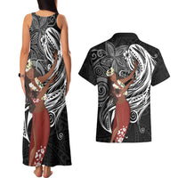 Tahiti Islands Polynesian Plumeria Couples Matching Tank Maxi Dress and Hawaiian Shirt Tahitian Vahine 'Ote'a - Black LT7 - Polynesian Pride