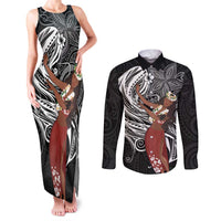 Tahiti Islands Polynesian Plumeria Couples Matching Tank Maxi Dress and Long Sleeve Button Shirt Tahitian Vahine 'Ote'a - Black LT7 Black - Polynesian Pride