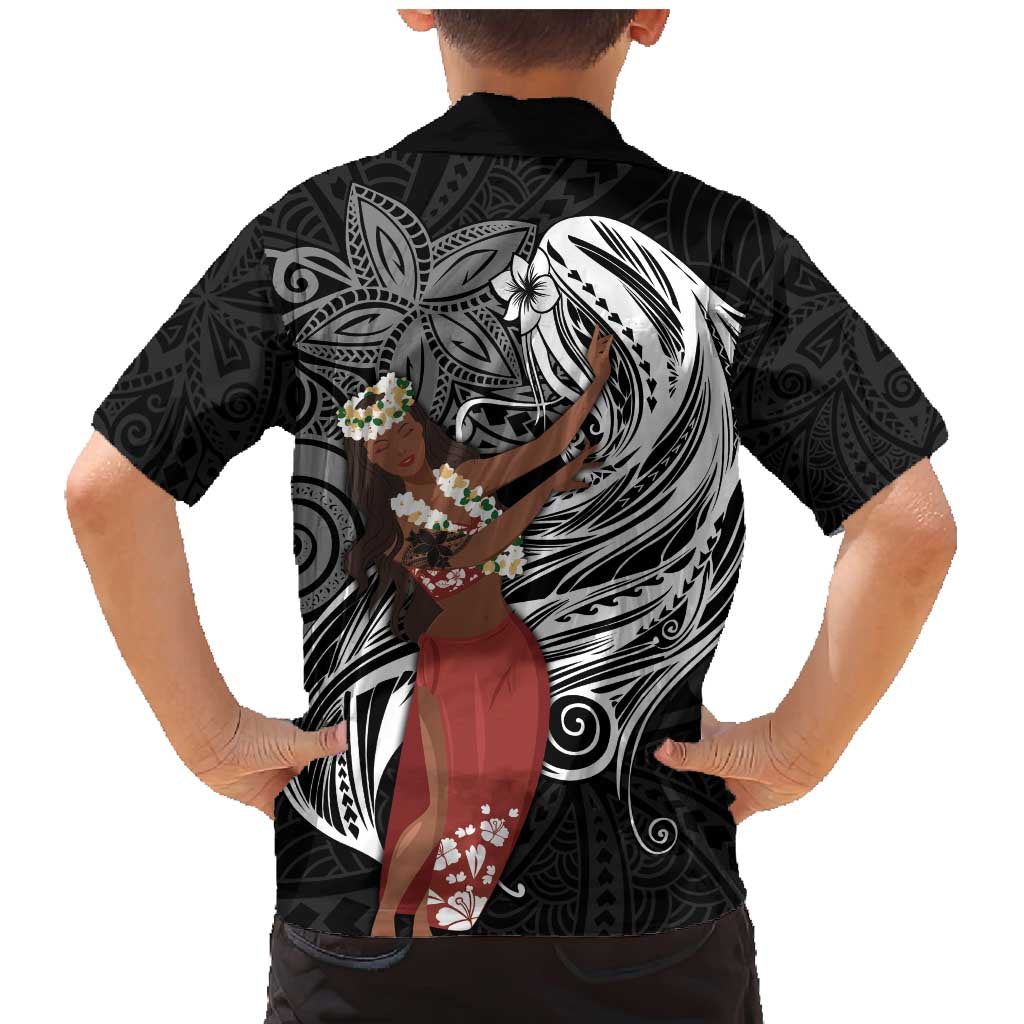 Tahiti Islands Polynesian Plumeria Family Matching Mermaid Dress and Hawaiian Shirt Tahitian Vahine 'Ote'a - Black LT7 - Polynesian Pride
