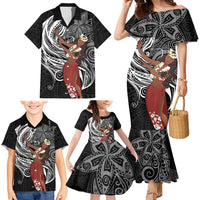 Tahiti Islands Polynesian Plumeria Family Matching Mermaid Dress and Hawaiian Shirt Tahitian Vahine 'Ote'a - Black LT7 - Polynesian Pride