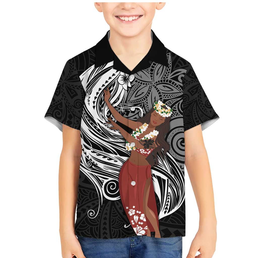 Tahiti Islands Polynesian Plumeria Family Matching Mermaid Dress and Hawaiian Shirt Tahitian Vahine 'Ote'a - Black LT7 Son's Shirt Black - Polynesian Pride