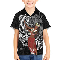 Tahiti Islands Polynesian Plumeria Family Matching Off The Shoulder Long Sleeve Dress and Hawaiian Shirt Tahitian Vahine 'Ote'a - Black LT7 Son's Shirt Black - Polynesian Pride