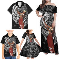 Tahiti Islands Polynesian Plumeria Family Matching Off Shoulder Maxi Dress and Hawaiian Shirt Tahitian Vahine 'Ote'a - Black LT7 - Polynesian Pride