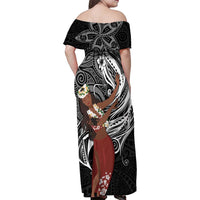 Tahiti Islands Polynesian Plumeria Family Matching Off Shoulder Maxi Dress and Hawaiian Shirt Tahitian Vahine 'Ote'a - Black LT7 - Polynesian Pride