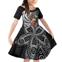Tahiti Islands Polynesian Plumeria Family Matching Off Shoulder Short Dress and Hawaiian Shirt Tahitian Vahine 'Ote'a - Black LT7 Daughter's Dress Black - Polynesian Pride