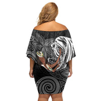 Tahiti Islands Polynesian Plumeria Family Matching Off Shoulder Short Dress and Hawaiian Shirt Tahitian Vahine 'Ote'a - Black LT7 - Polynesian Pride