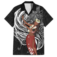 Tahiti Islands Polynesian Plumeria Family Matching Short Sleeve Bodycon Dress and Hawaiian Shirt Tahitian Vahine 'Ote'a - Black LT7 Dad's Shirt - Short Sleeve Black - Polynesian Pride