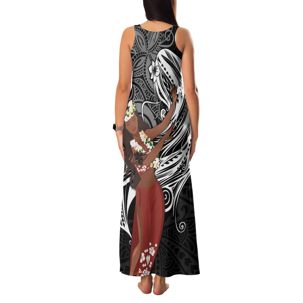 Tahiti Islands Polynesian Plumeria Family Matching Tank Maxi Dress and Hawaiian Shirt Tahitian Vahine 'Ote'a - Black LT7 - Polynesian Pride