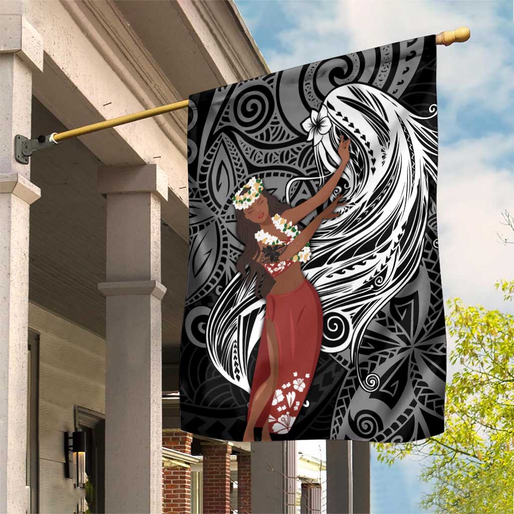 Tahiti Islands Polynesian Plumeria Garden Flag Tahitian Vahine 'Ote'a - Black LT7 House Flag Black - Polynesian Pride