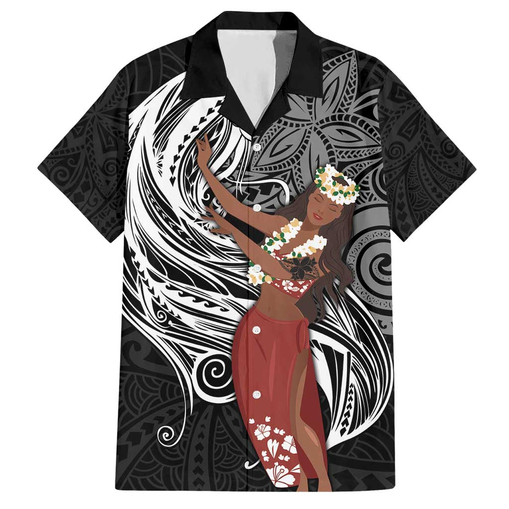 Tahiti Islands Polynesian Plumeria Hawaiian Shirt Tahitian Vahine 'Ote'a - Black LT7 Black - Polynesian Pride
