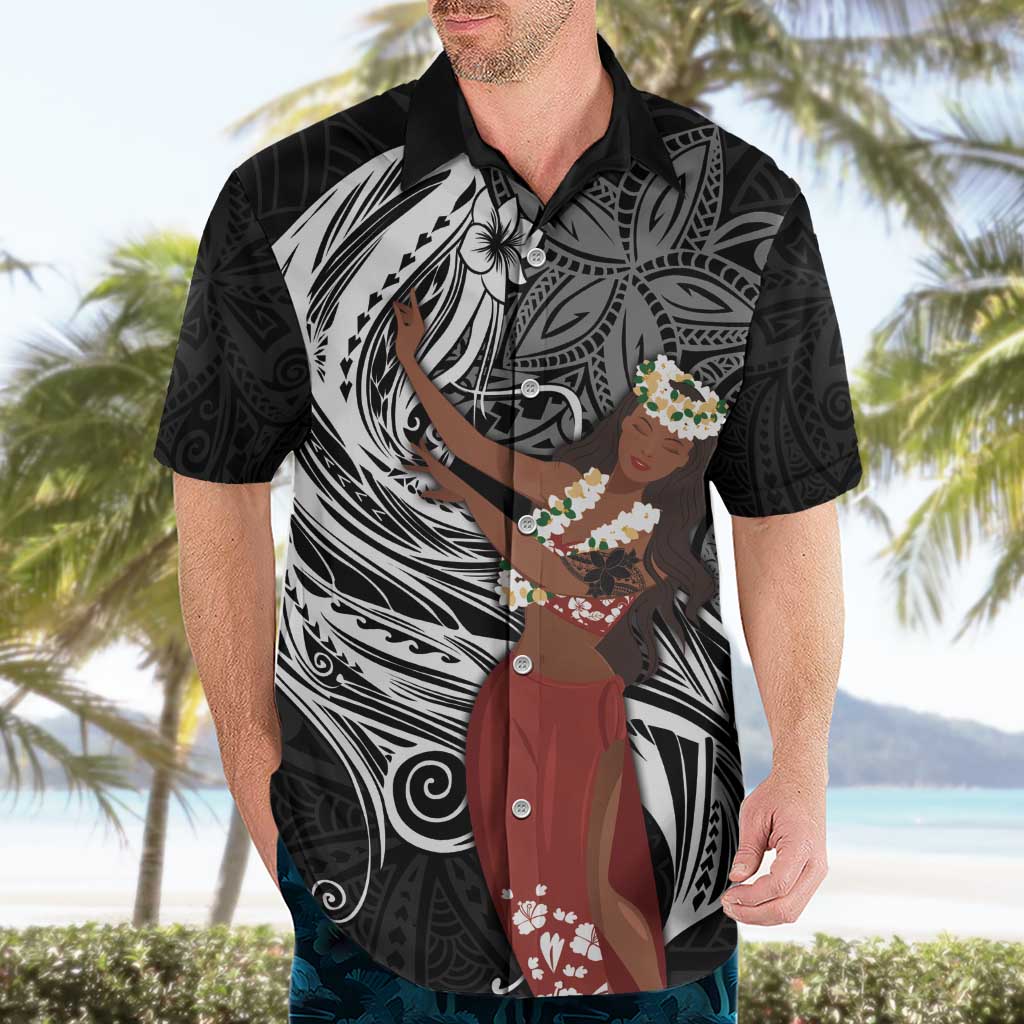 Tahiti Islands Polynesian Plumeria Hawaiian Shirt Tahitian Vahine 'Ote'a - Black LT7 - Polynesian Pride