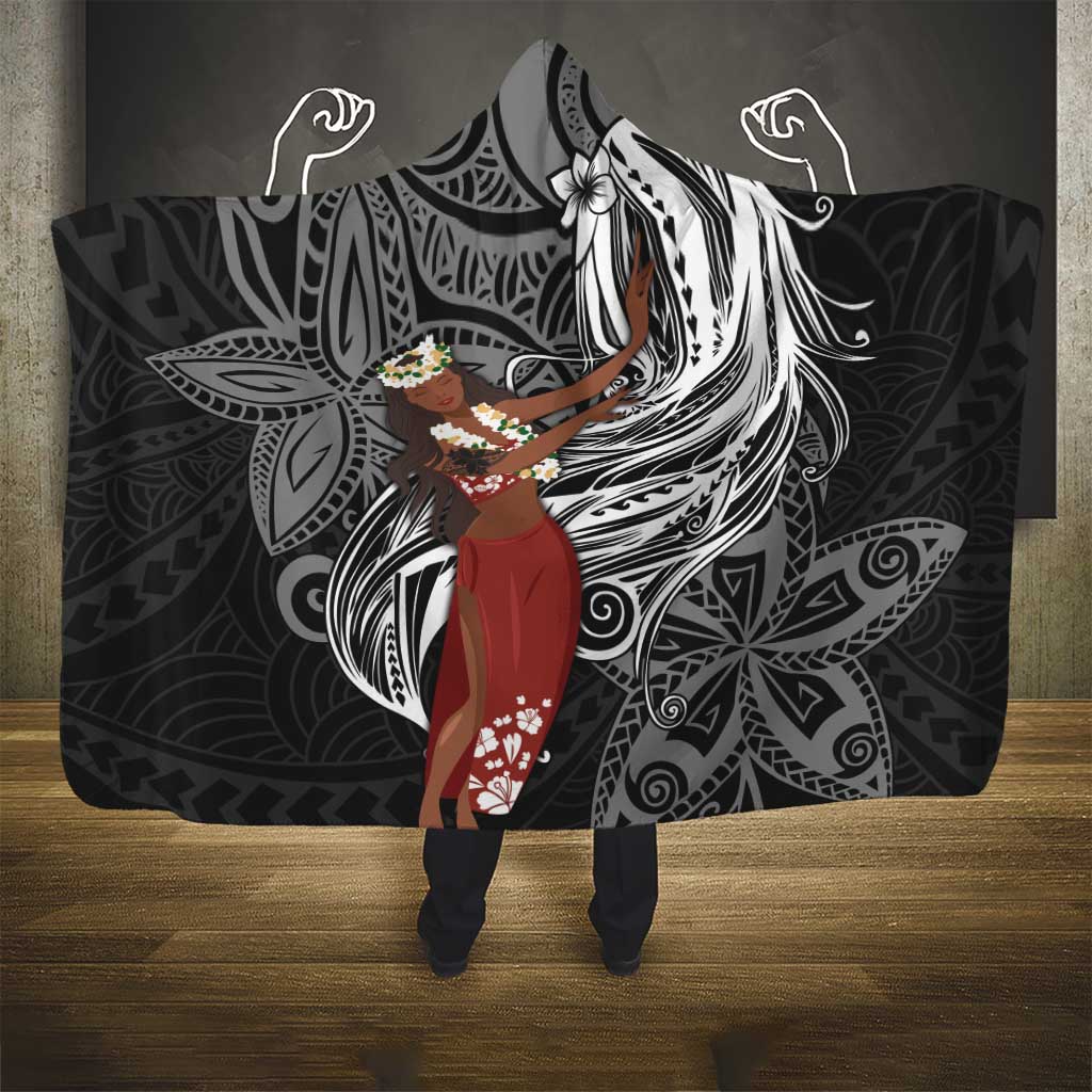 Tahiti Islands Polynesian Plumeria Hooded Blanket Tahitian Vahine 'Ote'a - Black LT7 - Polynesian Pride