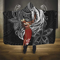 Tahiti Islands Polynesian Plumeria Hooded Blanket Tahitian Vahine 'Ote'a - Black LT7 - Polynesian Pride