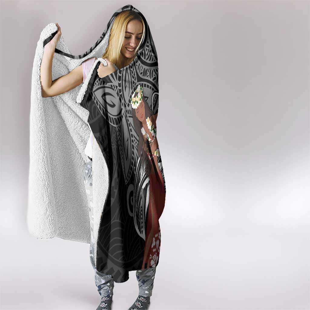 Tahiti Islands Polynesian Plumeria Hooded Blanket Tahitian Vahine 'Ote'a - Black LT7 - Polynesian Pride