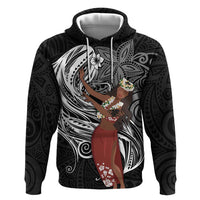 Tahiti Islands Polynesian Plumeria Hoodie Tahitian Vahine 'Ote'a - Black LT7 Pullover Hoodie Black - Polynesian Pride