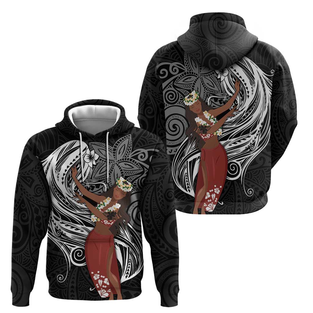 Tahiti Islands Polynesian Plumeria Hoodie Tahitian Vahine 'Ote'a - Black LT7 - Polynesian Pride