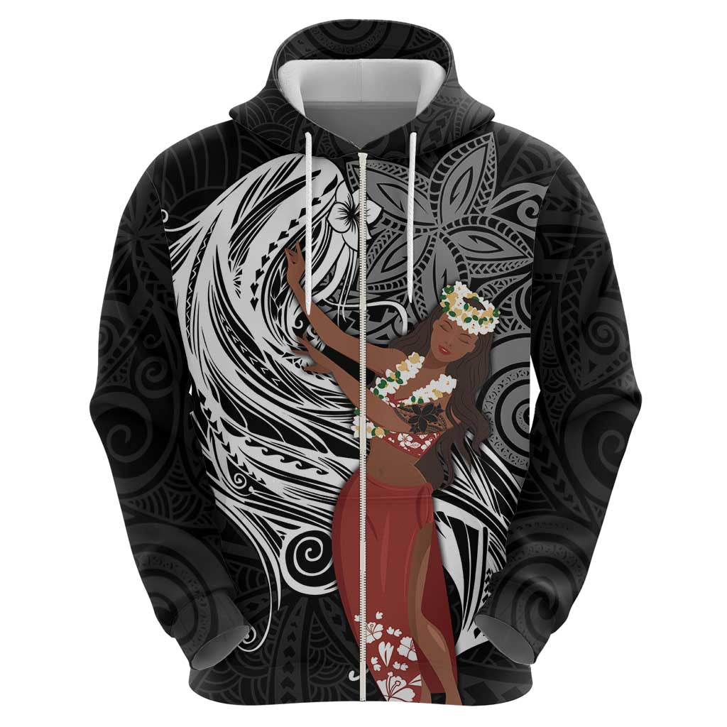 Tahiti Islands Polynesian Plumeria Hoodie Tahitian Vahine 'Ote'a - Black LT7 - Polynesian Pride