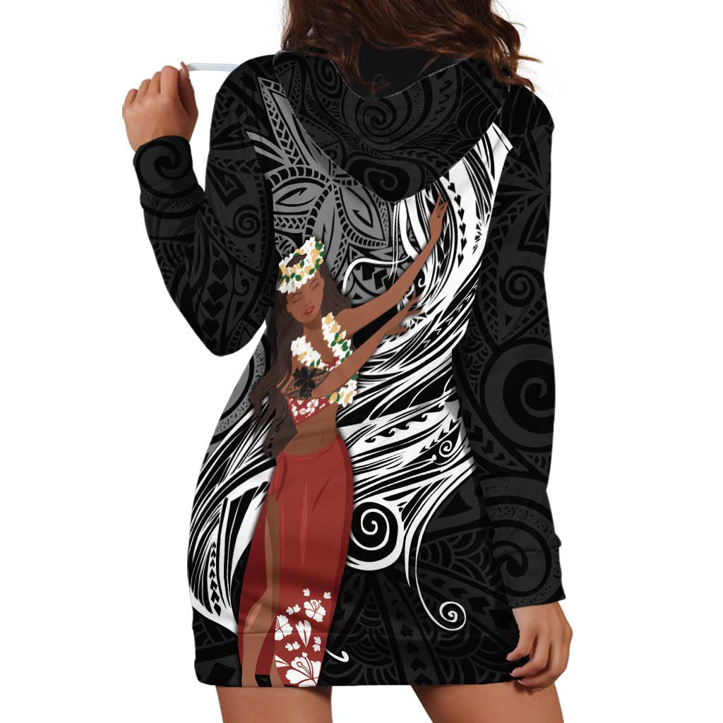 Tahiti Islands Polynesian Plumeria Hoodie Dress Tahitian Vahine 'Ote'a - Black LT7 - Polynesian Pride