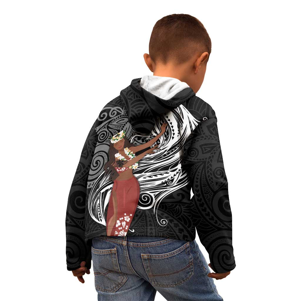 Tahiti Islands Polynesian Plumeria Kid Hoodie Tahitian Vahine 'Ote'a - Black LT7 - Polynesian Pride
