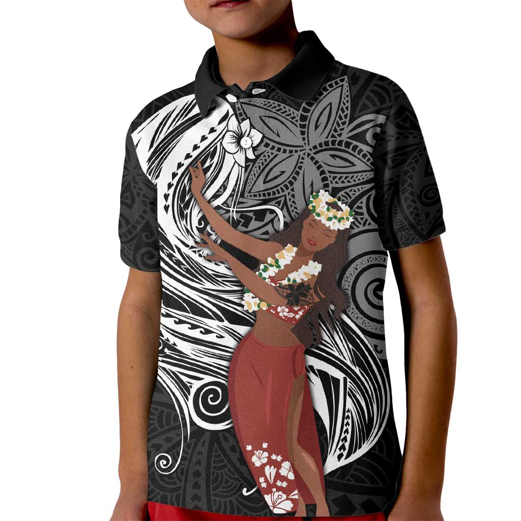 Tahiti Islands Polynesian Plumeria Kid Polo Shirt Tahitian Vahine 'Ote'a - Black LT7 Kid Black - Polynesian Pride