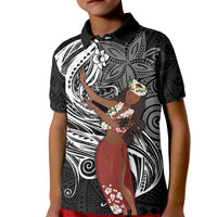 Tahiti Islands Polynesian Plumeria Kid Polo Shirt Tahitian Vahine 'Ote'a - Black LT7 Kid Black - Polynesian Pride