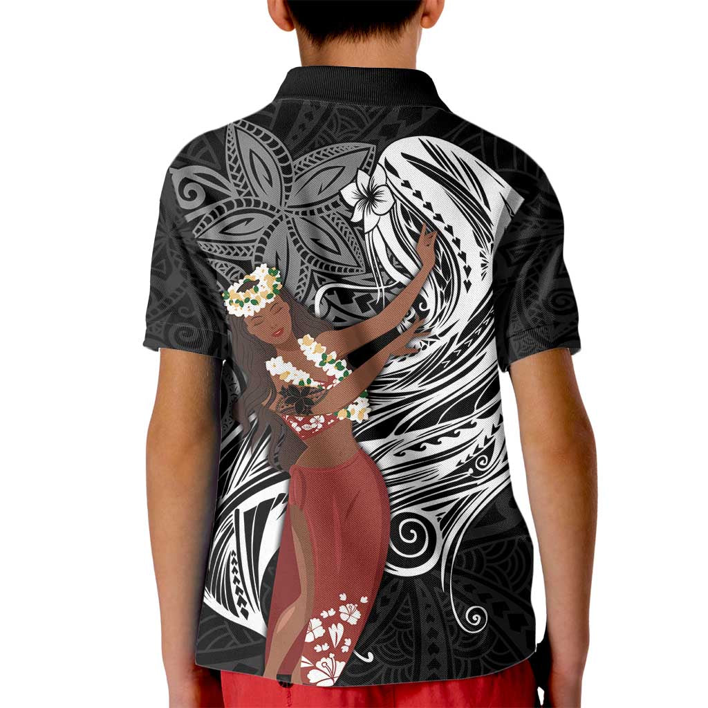 Tahiti Islands Polynesian Plumeria Kid Polo Shirt Tahitian Vahine 'Ote'a - Black LT7 - Polynesian Pride