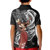 Tahiti Islands Polynesian Plumeria Kid Polo Shirt Tahitian Vahine 'Ote'a - Black LT7 - Polynesian Pride