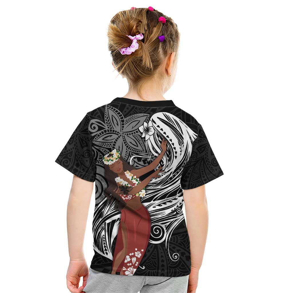 Tahiti Islands Polynesian Plumeria Kid T Shirt Tahitian Vahine 'Ote'a - Black LT7 - Polynesian Pride